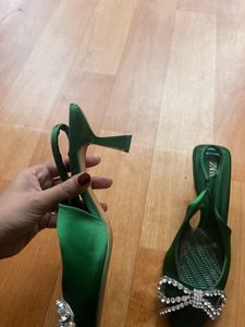 Zara Green Jewel Bow Heels