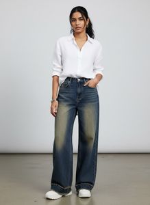 Korean Wide Leg Vintage Wash Jeans