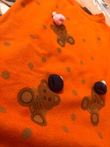 ✨ Cute Orange Knit Sweater with Teddy Print – Soft