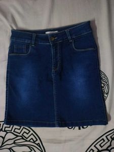 Blue Denim Slit Mini Skirt