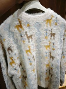 Cozy Faux Fur Deer Print Sweater