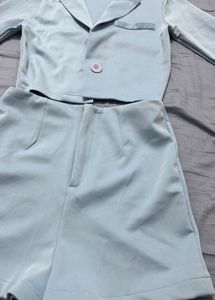 Light Blue Blazer &amp; Shorts Set