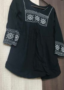 Black Embroidered Tunic Top