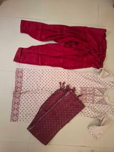 Maroon & White Ethnic Kurta Set