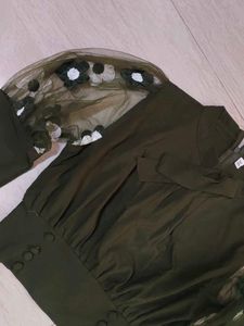 Stylish Olive Green Top with Net Sleeves