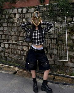 Black & White Plaid Cropped Button-Up Shirt