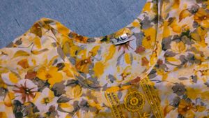 Yellow Floral Print Kurta Set with Dupatta