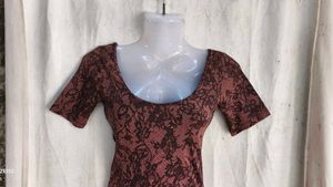 Brown Lace Print Short Sleeve bodycon