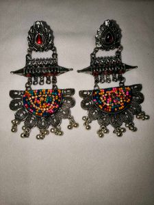 Boho Multicolor Beaded Dangle Earrings, New