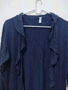 Voguish Navy Blue Shrug Or Coverup With Ruffles