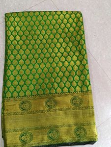 Green &amp; Gold Brocade Silk Saree
