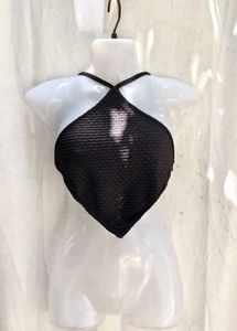 I. Black Halter Neck Cropped Top