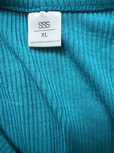 Blue Puff Sleeve V-Neck Top