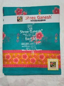 Beautiful Teal Floral Saree with Free Cotton Towel