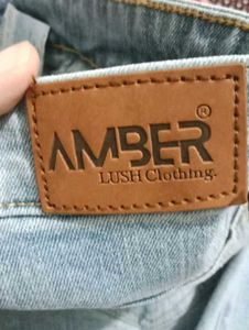 AMBER LUSH Ice Blue Straight Fit Denim Jeans.