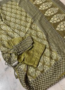 Elegant Olive Green Saree with Blouse