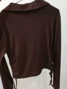 Brown Collared Long Sleeve Top