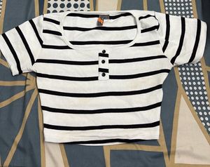 Striped Cropped Henley Top