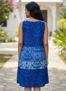 Blue Ikat Print Sleeveless Dress