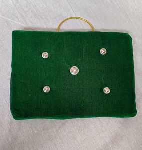 Emerald Velvet Clutch with Rhinestones