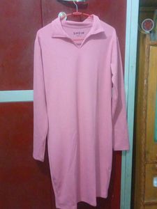 SHEIN Pink Collared Ribbed Dress