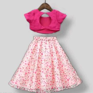 Girls Pink Floral Lehenga Choli Set