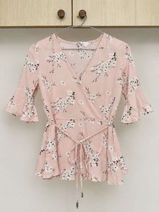 Imported Sakura Floral Wrap Top