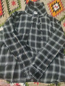 Classic Black & White Plaid Shirt,SIZE=L