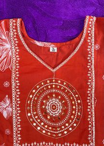 Orange Kurta Set with White Floral Print