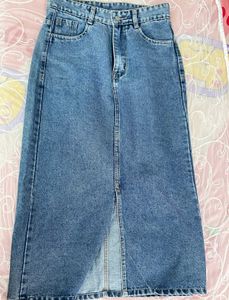 Midi Denim Skirt with Slit