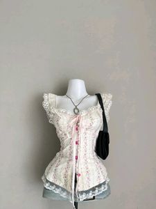 Floral Corset Top with Lace Trim