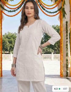 Elegant White cotton Kurta Set with Palazzo Pants