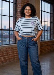 Striped Cropped Drawstring Top