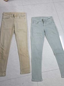 Trendy Skinny Jeans - Beige & Mint Green