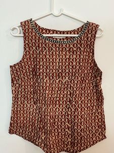 Maroon Ethnic Sleeveless Blouse
