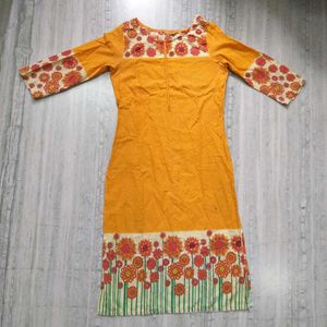 Orange Kurta with Floral Print