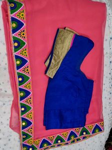 Elegant Pink Saree with Embellished Border