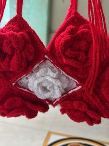 Red Crochet flower bag with Floral Detail