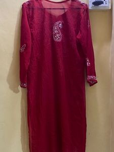 Red chikankari sequin kurti