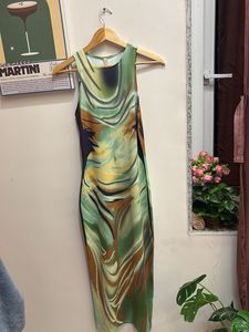 Abstract Print Sleeveless Midi Dress