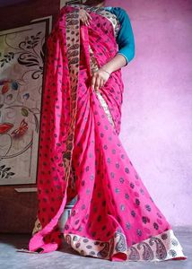 Elegant Pink Saree with velevt work&amp;Paisley Border