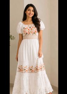 Boho White Embroidered Maxi Dress