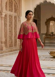 Pink Puncho Embroidered Gown