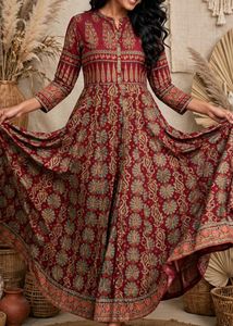 Maroon Printed Anarkali Kurta / Long Dress