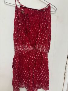 Red Printed Playsuit