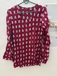 Maroon Printed Kurta Top