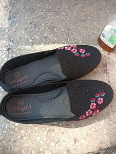 Leagolf Black Floral Ballerinas