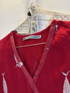 Chic Red Fish Print Wrap kurti small size