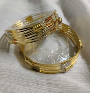 Golden Bangles with Rhinestones