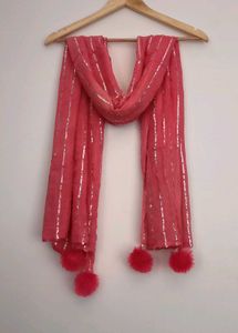 Pink Dupatta with Silver Stripes